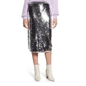 Halogen Womens Petite Paillette Silver Large Sequin Pencil Skirt SP